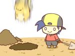  1boy :&gt; :3 cafe_(chuu_no_ouchi) chibi dirt falling gold_(pokemon) hole pokemon pokemon_(creature) raichu shovel worktool 
