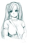  ino kousaka_rino lineart long_hair monochrome otome_function simple_background sketch strap_cleavage twintails white_background 