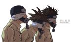  3boys black_eyes brown_hair character_name character_profile character_sheet fisher903 forehead_protector gas_mask kagari_(naruto) long_sleeves mask mubi_(naruto) multiple_boys naruto naruto_(series) ninja oboro_(naruto) simple_background spiky_hair white_background white_blindfold yellow_jumpsuit 