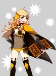  141hio 1girl ahoge bangs bodystocking book cape covered_navel fire_emblem fire_emblem_fates grey_background grey_eyes holding holding_book holding_weapon long_hair open_mouth ophelia_(fire_emblem) solo thigh-highs weapon 