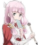  +_+ 1girl fire_emblem fire_emblem_fates hair_ornament harukawa_(aonori1022) hime_cut holding holding_pen japanese_clothes looking_at_viewer lowres mitama_(fire_emblem) pen pink_hair upper_body 