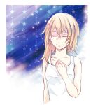  1girl aburisa_monn bare_shoulders blonde_hair breasts closed_eyes closed_mouth collarbone dress hand_on_own_chest kingdom_hearts kingdom_hearts_ii long_hair namine smile solo star_(sky) white_dress 