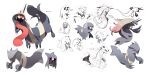  concept_art fakemon looking_at_viewer open_mouth pokemon pokemon_(creature) red_eyes siirakannu simple_background tongue tongue_out translation_request 