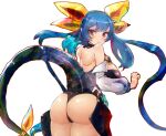  1girl ass ass_focus back breasts byte_(grunty-hag1) choker detached_sleeves dizzy_(guilty_gear) eyebrows_visible_through_hair guilty_gear guilty_gear_x guilty_gear_xx hair_ribbon huge_ass large_breasts long_hair long_sleeves looking_at_viewer looking_back low_twintails open_mouth puffy_long_sleeves puffy_sleeves red_eyes ribbon solo tail tail_ornament tail_ribbon twintails white_background yellow_ribbon 