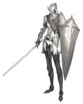  1other ambiguous_gender armor belt breastplate full_armor full_body greaves helmet highres holding holding_shield holding_sword holding_weapon km_yama knight metal_boots original pauldrons shield shoulder_armor simple_background solo standing sword weapon white_background 