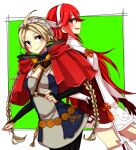  141hio 2girls ahoge back-to-back bangs blonde_hair caeldori_(fire_emblem) fire_emblem fire_emblem_fates hairband key long_hair looking_at_another multiple_girls nina_(fire_emblem) redhead smile upper_body 
