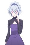  1girl closed_mouth darker_than_black dress long_hair looking_at_viewer nakuta ponytail purple_dress silver_hair simple_background solo violet_eyes white_background yin_(darker_than_black) 