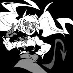  1girl bow cape commentary gloves greyscale hair_bow long_hair monochrome open_mouth simple_background smile solo teeth vanripper 