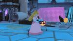  3d = animated_gif blonde_hair crossover crown holding_weapon pink_dress princess_peach super_mario_bros. 