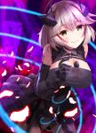  1girl azur_lane between_breasts black_dress black_gloves blonde_hair blood blood_on_clothes blood_on_face breasts commentary_request dress elbow_gloves eyebrows_visible_through_hair gloves hair_ornament head_tilt highres large_breasts leaning_forward looking_at_viewer multicolored_hair redhead regress roon_(azur_lane) roon_(muse)_(azur_lane) short_hair smile solo streaked_hair yellow_eyes 