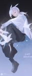  1boy absurdres bird cape dove frown full_body glint highres long_sleeves looking_at_viewer male_focus mimizuku_(sky:_children_of_the_light) ponytail shirt sidelocks sky:_children_of_the_light solo sparkle white_bird white_hair white_shirt 