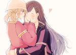  2girls ^_^ azusawa_kohane black_hair blonde_hair blush closed_eyes hair_ornament hairclip hands_on_another&#039;s_face hat heart hug jacket long_hair multiple_girls project_sekai shiraishi_an short_twintails smile twintails upper_body xuan yuri 