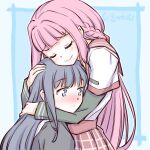  artist_name blue_eyes blue_hair blush braid closed_eyes hand_on_another&#039;s_head hug long_hair magia_record:_mahou_shoujo_madoka_magica_gaiden mahou_shoujo_madoka_magica nanami_yachiyo pink_hair school_uniform serafuku smile studiozombie tamaki_iroha upper_body yuri 