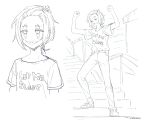  arms_up arthur_fleck blank_stare clenched_hands closed_eyes closed_mouth dancing facepaint hair_up hololive hololive_english joker_(dc) lineart mythbreakers_(hololive_english) ninomae_ina&#039;nis_(artist) pants shirt shoes short_hair short_ponytail short_sleeves sneakers stairs yuul_b_alwright_(mythbreakers) 