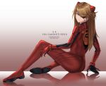  1girl anonamos arm_support artist_name ass blue_eyes brown_hair evangelion:_3.0_you_can_(not)_redo eyepatch gradient gradient_background hair_over_one_eye highres interface_headset long_hair looking_at_viewer neon_genesis_evangelion plugsuit rebuild_of_evangelion reflection solo souryuu_asuka_langley 
