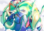  above_clouds black_sclera claws colored_sclera commentary_request dragon eastern_dragon highres no_humans omochi_(nyavole) open_mouth pokemon pokemon_(creature) rayquaza solo yellow_eyes 