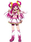  1girl :d absurdres bangs bike_shorts blush coco_(yes!_precure_5) collarbone crop_top cure_dream detached_sleeves earrings ebura_din eyebrows_visible_through_hair frilled_skirt frills full_body highres jewelry kneehighs long_hair midriff miniskirt navel open_mouth pink_footwear precure purple_shorts redhead shiny shiny_hair short_shorts shorts shorts_under_skirt simple_background skirt smile solo standing stomach swept_bangs tied_hair very_long_hair violet_eyes white_background white_legwear white_skirt white_sleeves yes!_precure_5 