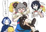  4girls :&lt; alice_margatroid anger_vein animal_ears black_eyes black_hair blonde_hair blue_hair blush_stickers breast_grab breasts bseibutsu colored_skin commentary_request cookie_(touhou) face_to_breasts flour_(cookie) grabbing hairband ichigo_(cookie) kumoi_ichirin medium_breasts milk_(cookie) mouse_ears mouse_girl mouse_tail multiple_girls murasa_minamitsu nazrin nyon_(cookie) panties pantyshot red_eyes sailor_collar sailor_shirt shirt sideways_hat small_breasts sweatdrop tail touhou translation_request underwear white_panties white_skin 