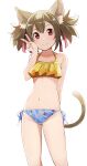  1girl animal_ears bikini cat_ears cat_tail hair_ribbon highres hiroki_(yyqw7151) looking_at_viewer navel red_eyes red_ribbon ribbon short_hair silica simple_background smile solo standing swimsuit sword_art_online tail thighs twintails white_background 