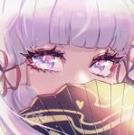  1girl blue_eyes close-up eyelashes face genshin_impact hand_fan kamisato_ayaka knifewaifu looking_at_viewer 