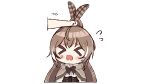  &gt;_&lt; 1girl 1other black_neckwear blush_stickers bow bowtie brown_cape brown_feathers brown_hair cape feathers flying_sweatdrops grabbing hair_ornament hairclip hololive hololive_english ikalsaurus long_hair nanashi_mumei open_mouth ponytail shirt simple_background solo_focus transparent_background 