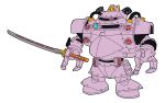  absurdres cable claws crossover fusion gundam highres holding holding_sword holding_weapon koubu looking_ahead mecha mobile_suit_gundam no_humans reprilo_channel sakura_taisen solo standing super_robot_wars super_robot_wars_30 sword weapon white_background zock 