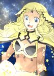  1girl bangs blonde_hair blue_eyes bodystocking book donkuma_kakusei fire_emblem fire_emblem_fates holding holding_book long_hair open_mouth ophelia_(fire_emblem) sky solo star_(sky) starry_sky upper_body 