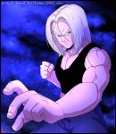  1boy black_border black_tank_top border chris_re5 clenched_hand dragon_ball dragon_ball_z fighting_stance frown hair_between_eyes male_focus medium_hair muscular muscular_male serious signature solo tank_top trunks_(dragon_ball) trunks_(future)_(dragon_ball) twitter_username upper_body v-shaped_eyebrows 