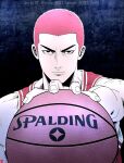  1boy basketball basketball_uniform black_eyes buzz_cut chris_re5 male_focus redhead sakuragi_hanamichi serious short_hair signature slam_dunk solo sportswear twitter_username upper_body v-shaped_eyebrows very_short_hair 