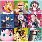 6+girls :3 :d absurdres anger_vein blowing_kiss blue_eyes blue_hair blush_stickers braid breasts brown_hair cape claws closed_eyes closed_mouth clothed_pokemon coat commentary corrin_(fire_emblem) corrin_(fire_emblem)_(female) cosplay_pikachu duplicate electricity english_commentary english_text fangs fangs_out fire_emblem fire_emblem_awakening fire_emblem_fates gloves hat heart highres ice_climber inkling ivysaur jigglypuff leaf_(pokemon) long_hair looking_at_viewer lucina_(fire_emblem) multiple_girls musical_note nana_(ice_climber) one_eye_closed open_mouth pichu pikachu pikachu_libre pointy_ears poke_ball_symbol pokemon pokemon_(creature) pokemon_(game) pokemon_frlg pokken_tournament robin_(fire_emblem) robin_(fire_emblem)_(female) sarukaiwolf silver_hair sleeveless smile spiky-eared_pichu splatoon_(series) super_mario_bros. super_smash_bros. tentacle_hair twin_braids wendy_o._koopa winter_clothes winter_coat