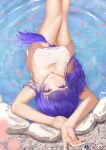  1girl absurdres bangs braid breasts genshin_impact highres iamnk large_breasts long_hair looking_at_viewer mole mole_under_eye naked_towel onsen petals purple_hair raiden_shogun solo submerged towel violet_eyes water 