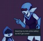  1boy 1girl breasts deltarune english_text f0glamp grid_background lancer_(deltarune) meme mother_and_son open_mouth queen_(deltarune) simple_background standing text tongue tongue_out 
