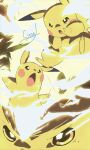  :o absurdres commentary_request electricity highres multiple_views no_humans open_mouth outstretched_arm pikachu pokemon pokemon_(creature) signature sissel0104 tongue yellow_eyes 