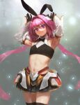  1boy absurdres astolfo_(fate) astolfo_(saber)_(fate) bangs black_gloves black_legwear blush bow bowtie detached_sleeves fate/grand_order fate_(series) gloves hair_bow hair_intakes hair_ribbon highres long_hair looking_at_viewer low_twintails male_focus multicolored_hair otoko_no_ko pink_hair ribbon skirt smile solo streaked_hair twintails violet_eyes white_hair wide_sleeves 