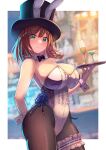  1girl bangs braid breasts brown_hair charlotte_corday_(fate) fate/grand_order fate_(series) green_eyes large_breasts looking_at_viewer playboy_bunny sakumichi short_hair side_braid solo 