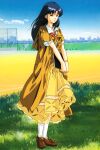  1990s_(style) 1girl day fujiwara_aya full_body highres official_art outdoors retro_artstyle scan solo standing super_real_mahjong tanaka_ryou 
