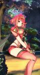  1girl bangs black_gloves breasts chest_jewel earrings fingerless_gloves gloves highres jewelry large_breasts oreoreoxt pyra_(xenoblade) red_eyes red_legwear red_shorts redhead short_hair short_shorts shorts solo swept_bangs thigh-highs tiara xenoblade_chronicles_(series) xenoblade_chronicles_2 