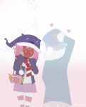  1girl 1other ambiguous_gender animal_hat blush chibi commentary doki_doki_literature_club english_commentary full-face_blush fur_trim hair_ornament hairclip hands_on_own_cheeks hands_on_own_face hat heart long_sleeves natsuki_(doki_doki_literature_club) pink_hair pink_skirt pom_pom_(clothes) short_hair skirt solid_circle_eyes steam striped striped_legwear takuyarawr thigh-highs winter_clothes 