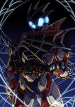  1boy amakawa_mayu armor black_armor blue_armor blue_eyes clenched_hand compound_eyes driver glowing glowing_eyes highres kamen_rider kamen_rider_demons kamen_rider_revice red_armor rider_belt shaded_face shading shadow silk spider_web spider_web_print spikes white_armor 