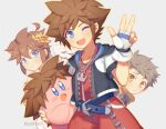  blue_eyes brown_hair copy_ability fingerless_gloves gloves hair_ornament jewelry keyblade kid_icarus kid_icarus_uprising kingdom_hearts kirby kirby_(series) looking_at_viewer male_focus multiple_boys necklace open_mouth pit_(kid_icarus) rex_(xenoblade) short_hair smile sora_(kingdom_hearts) spiky_hair super_smash_bros. wusagi2 xenoblade_chronicles_(series) xenoblade_chronicles_2 