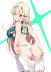  1girl absurdres bangs bare_shoulders blonde_hair breasts daive dress highres large_breasts long_hair mythra_(xenoblade) panties short_dress solo swept_bangs underwear very_long_hair white_dress xenoblade_chronicles_(series) xenoblade_chronicles_2 yellow_eyes 