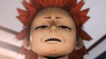  1boy blurry blurry_background boku_no_hero_academia ceiling commentary english_commentary forehead from_below furrowed_brow greatm8 half-closed_eyes kirishima_eijirou looking_at_viewer looking_down male_focus open_mouth parted_lips red_eyes redhead short_eyebrows short_hair solo source_filmmaker_(medium) spiky_hair teeth 