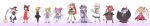  6+girls absurdres alternate_costume blonde_hair blue_eyes blue_hair breasts broom brown_eyes brown_hair chinese_clothes cirno daiyousei embodiment_of_scarlet_devil fang flandre_scarlet flower glasses gloves gohei gradient gradient_wings green_hair hakurei_reimu highres izayoi_sakuya knife multicolored multicolored_wings multiple_girls necktie patchouli_knowledge red_eyes remilia_scarlet ribbon rumia slascoplerd smile socks touhou wide_image wings 