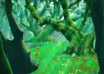  breloom budew combee forest grass green_theme highres light_rays nature no_humans outdoors paras parasect plant pokemon pokemon_(creature) scenery shank shroomish spinarak tree 