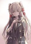  1girl amatsukaze_(kancolle) aruka black_jacket closed_mouth commentary cowboy_shot dated eyebrows_visible_through_hair grey_hair hair_ornament highres hood hoodie jacket kantai_collection long_hair smile solo white_hoodie yellow_eyes 