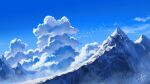  absurdres aki_(aki_k6) bird_wings blue_sky clouds commentary_request cumulonimbus_cloud day highres landscape mountain nature no_humans original outdoors scenery signature sky snow wings 