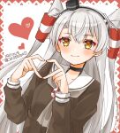  1girl amatsukaze_(kancolle) black_dress blush closed_mouth cocoperino commentary_request dated dress eyebrows_visible_through_hair grey_hair grey_neckwear hair_ornament heart kantai_collection long_hair looking_at_viewer neckerchief sailor_collar sailor_dress smile solo twitter_username two_side_up upper_body white_sailor_collar yellow_eyes 