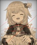  1girl absurdres akai_haato bangs blonde_hair blush character_name commentary_request eyebrows_visible_through_hair hair_ornament hair_ribbon heart heart_hair_ornament highres hololive jewelry long_hair monochrome open_mouth ribbon severed_limb string string_of_fate virtual_youtuber 