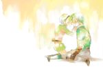  blonde_hair chawan10 closed_eyes gloves green_hair hairband hat link nintendo ocarina_of_time pointy_ears saria short_hair the_legend_of_zelda 
