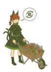  animal_ears bow braid brown_eyes cat_ears cat_tail dress flower hair_bow kaenbyou_rin loafers multiple_tails red_hair shoes socks solo sunflower tail touhou twin_braids uewtsol wheelbarrow 